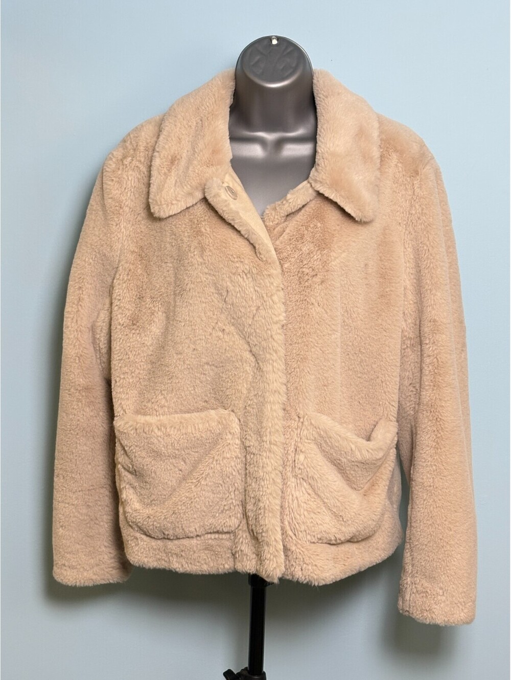 HM Divided Faux Fur Teddy Jacket Womens Medium Beige Plush Utility Coat